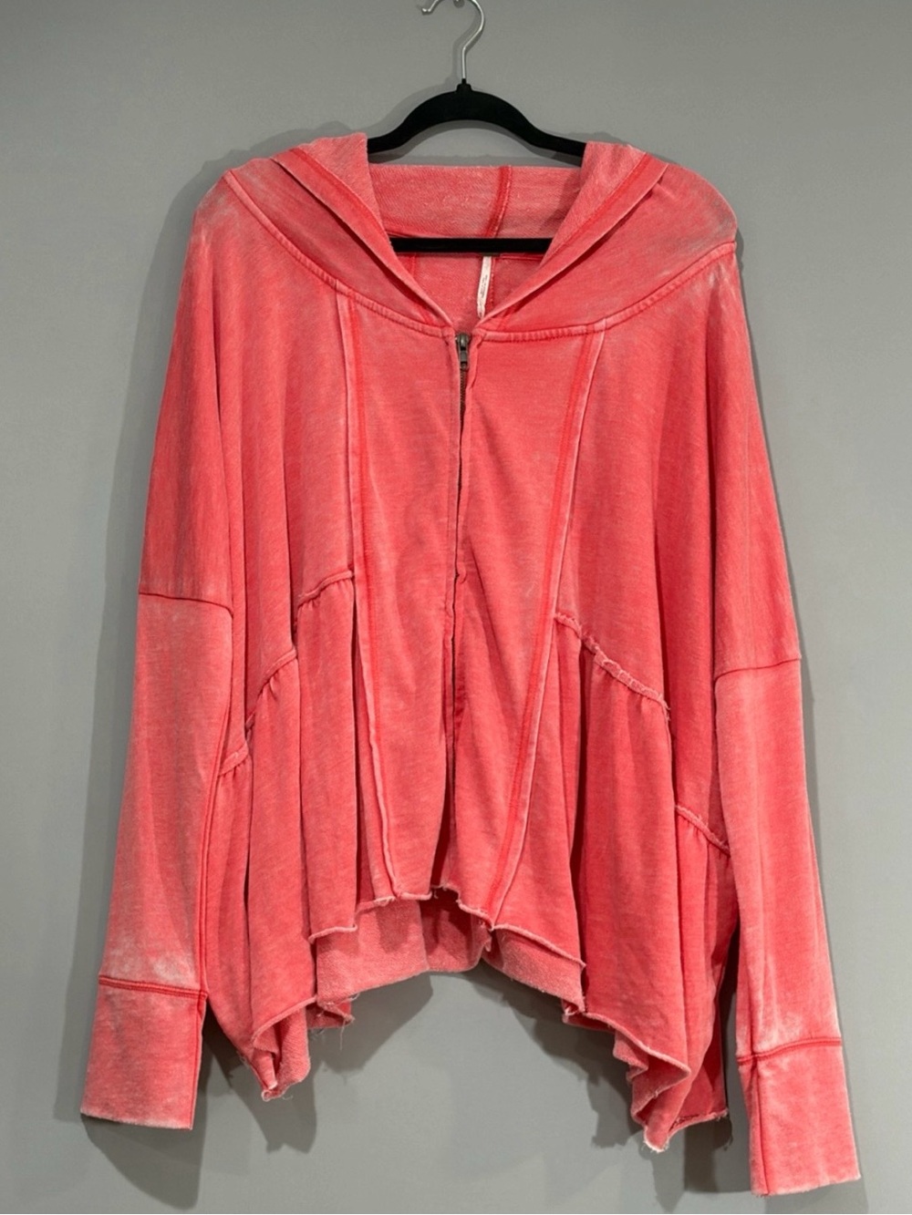 FREE PEOPLE Piece Of Cake Oversized Pink Ruffle Hooded Sweatshirt Size M - Picture 2 of 12